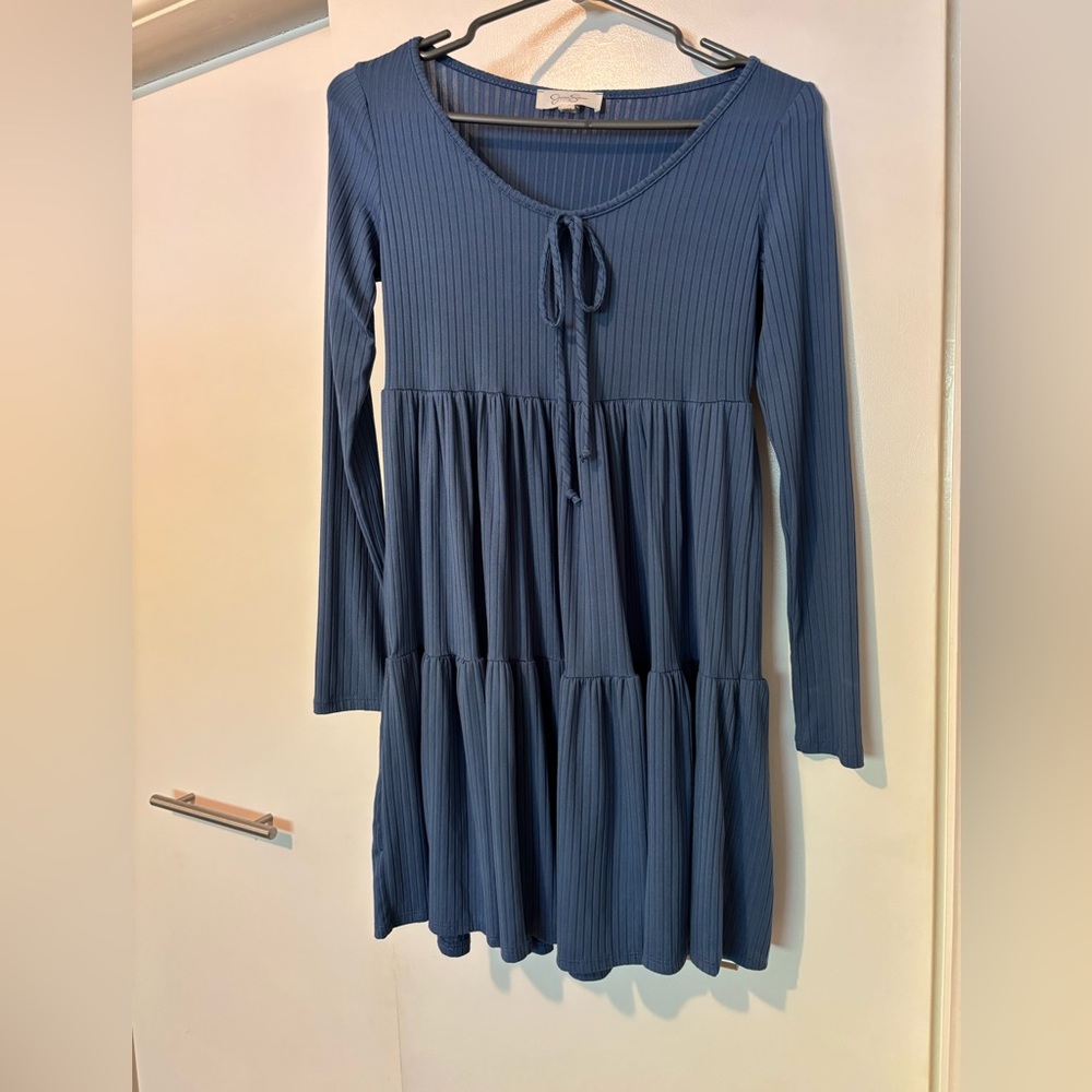 Jessica Simpson Blue Ribbed Tiered Sundress
